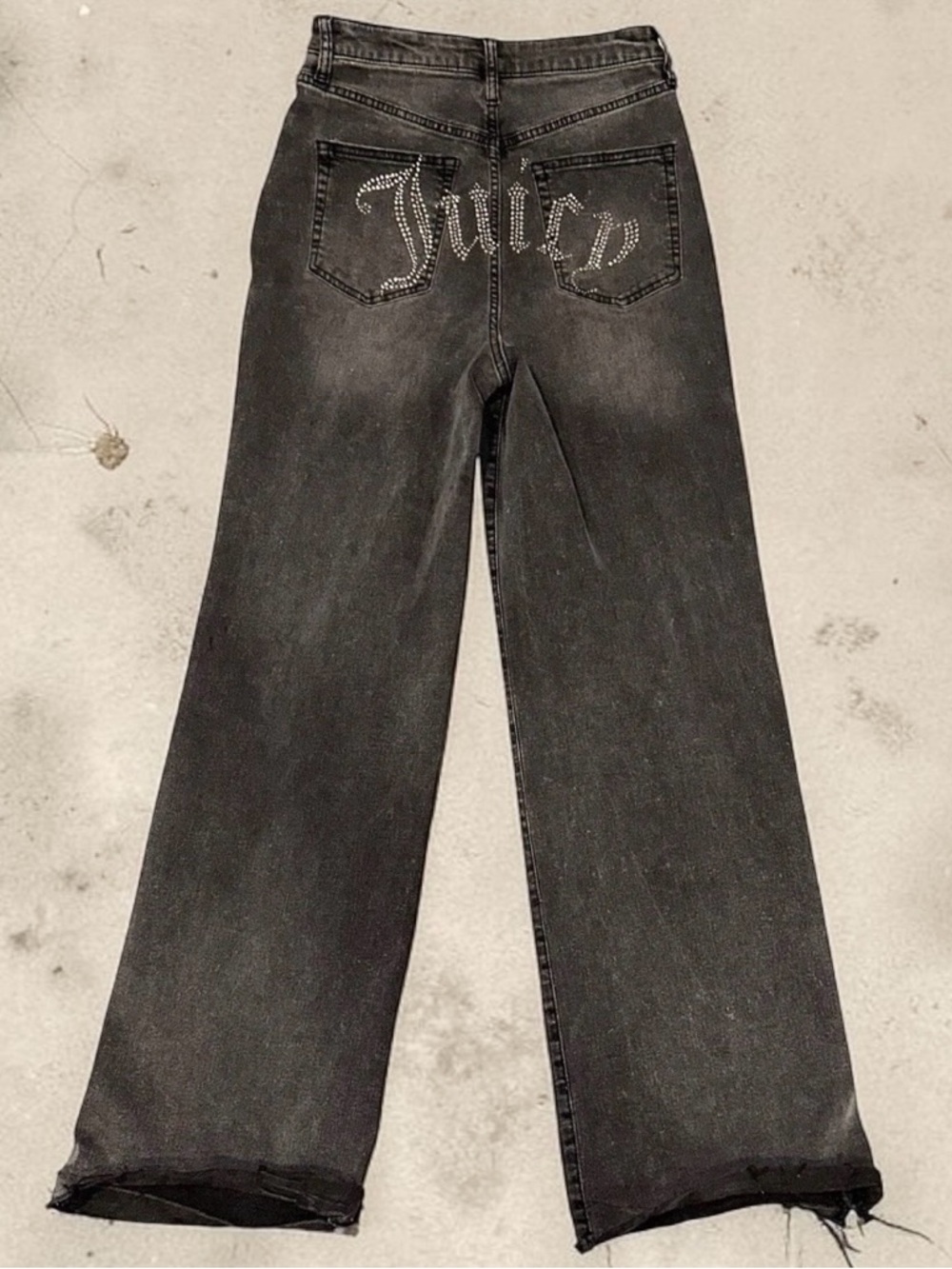 Juicy Couture Lunita Jeans Women 7/28 Black Wide Leg High Rise Rhinestone Bling